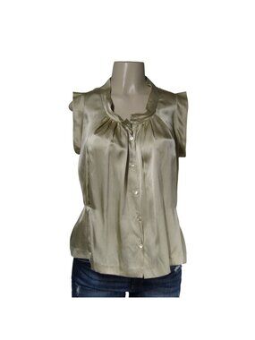 MIU MIU 100% Silk Gold Italy Top Blouse Quiet Luxury Minimalist  career 42 6